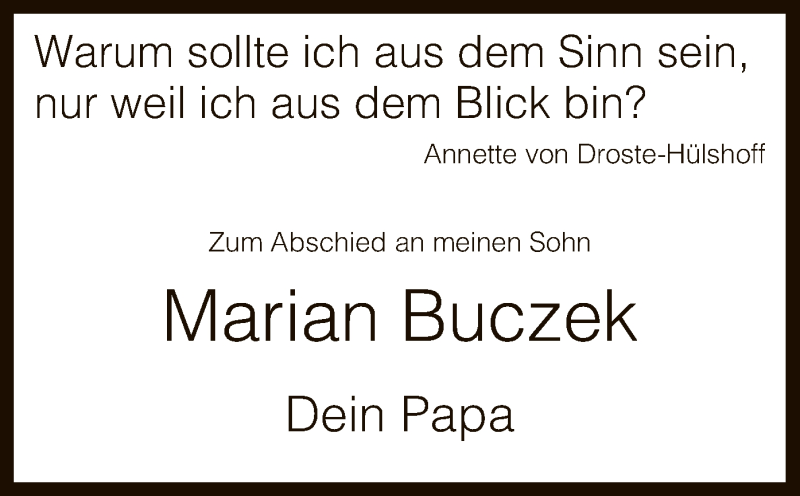  Traueranzeige für Marian Buczek vom 01.08.2018 aus MZV