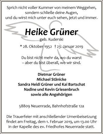 Traueranzeige von Heike Grüner von MZV