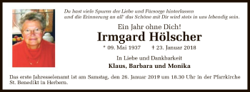 Traueranzeige von Irmgard Hölscher von MZV