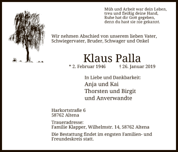 Traueranzeige von Klaus Palla von MZV