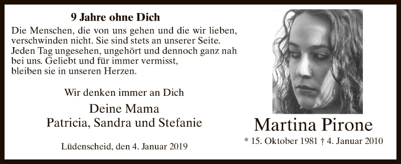  Traueranzeige für Martina Pirone vom 04.01.2019 aus MZV