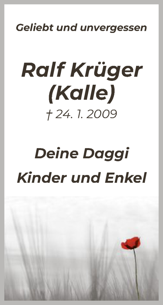  Traueranzeige für Ralf Krüger vom 24.01.2019 aus MZV