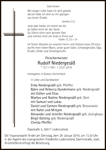 Traueranzeige von Rudolf Niedergesäß von MZV