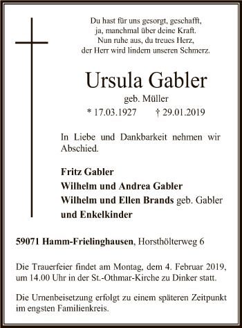 Traueranzeige von Ursula Gabler von MZV