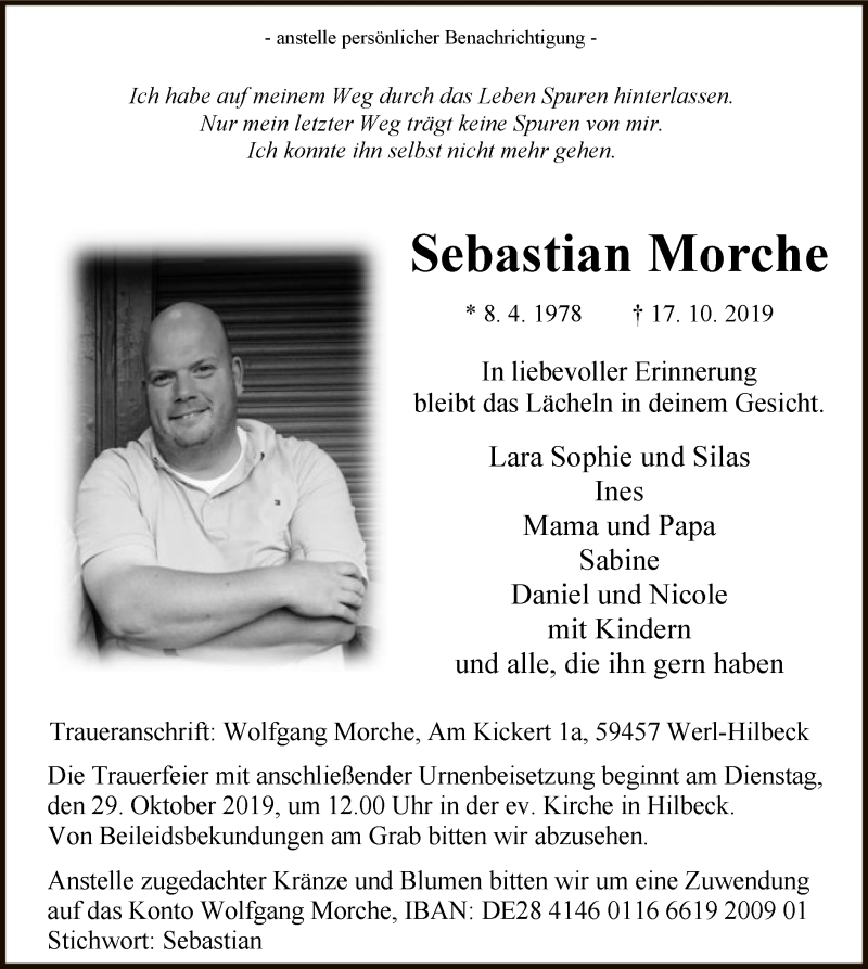  Traueranzeige für Sebastian Morche vom 22.10.2019 aus MZV