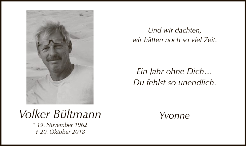  Traueranzeige für Volker Bültmann vom 19.10.2019 aus MZV