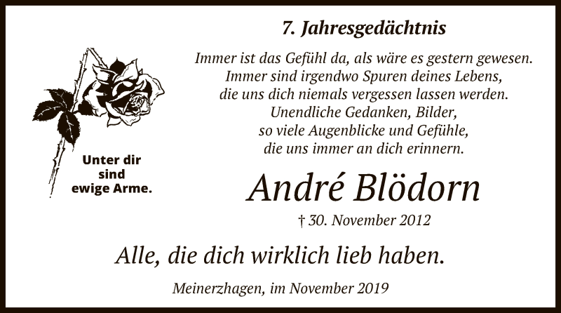  Traueranzeige für Andre Blödorn vom 30.11.2019 aus MZV
