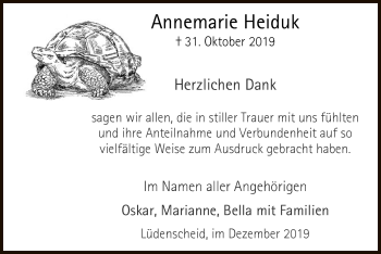 Traueranzeige von Annemarie Heiduk von MZV