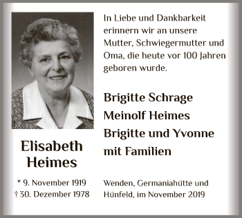 Traueranzeige von Elisabeth Heimes von MZV