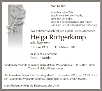 Traueranzeige von Helga Röttgerkamp von MZV