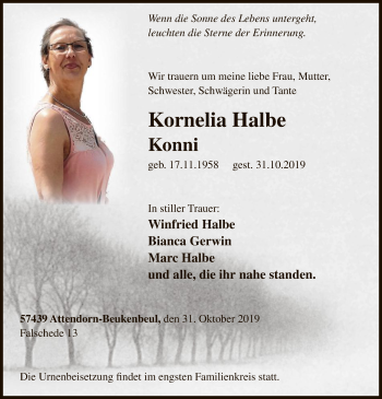 Traueranzeige von Kornelia Halbe von MZV