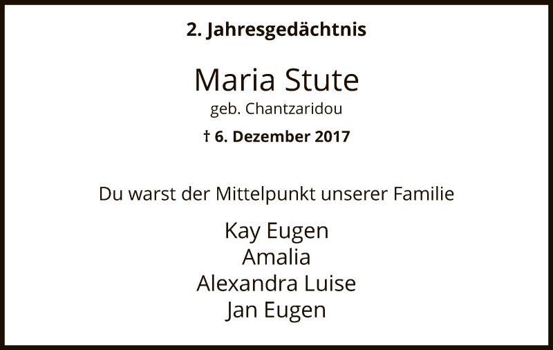  Traueranzeige für Maria Stute vom 06.12.2019 aus MZV