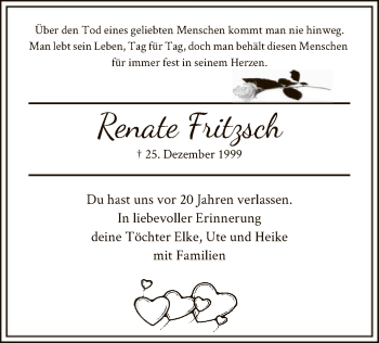 Traueranzeige von Renate Fritzsch von MZV