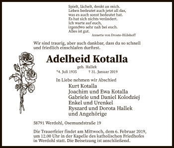 Traueranzeige von Adelheid Kotalla von MZV