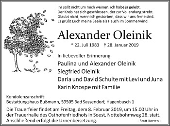 Traueranzeige von Alexander Oleinik von MZV