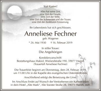 Traueranzeige von Anneliese Fechner von MZV