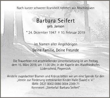Traueranzeige von Barbara Seifert von MZV