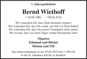 Traueranzeige von Bernd Wiethoff von HSK