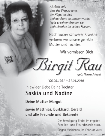 Traueranzeige von Birgit Rau von HSK