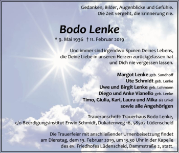 Traueranzeige von Bodo Lenke von MZV