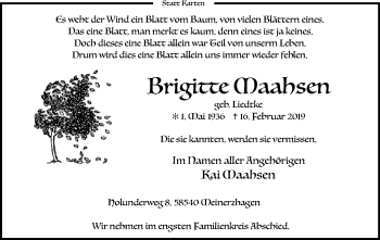 Traueranzeige von Brigitte Waabsen von MZV