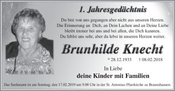 Traueranzeige von Brunhilde Knecht von HSK