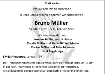 Traueranzeige von Bruno Müller von HSK