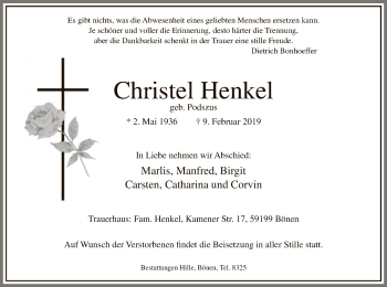 Traueranzeige von Christel Henkel von MZV