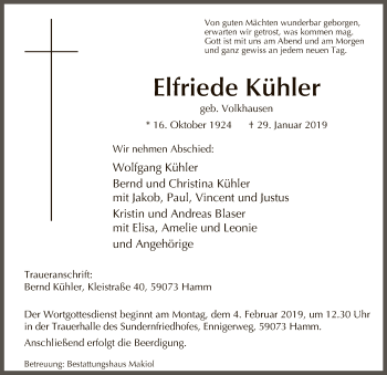 Traueranzeige von Elfriede Kühler von MZV
