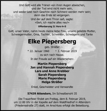 Traueranzeige von Elke Piepersberg von HSK