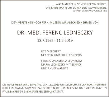 Traueranzeige von Ferenc Ledneczky von MZV