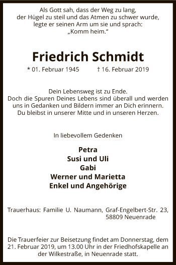 Traueranzeige von Friedrich Schmidt von MZV