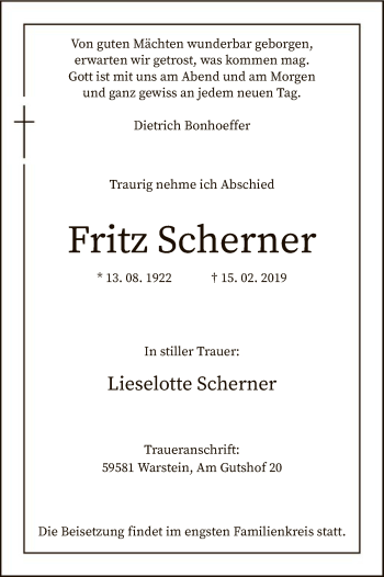 Traueranzeige von Fritz Scherner von MZV