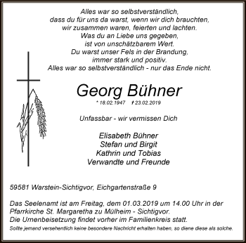 Traueranzeige von Georg Bühner von MZV