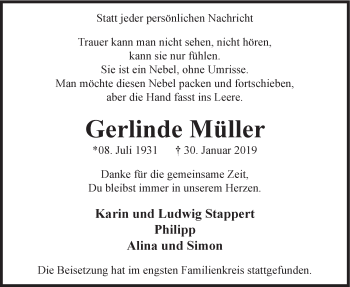 Traueranzeige von Gerlinde Müller von HSK