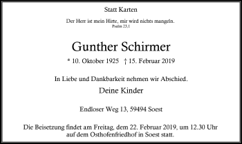 Traueranzeige von Gunther Schirmer von MZV