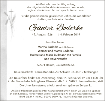 Traueranzeige von Günter Boderke von MZV