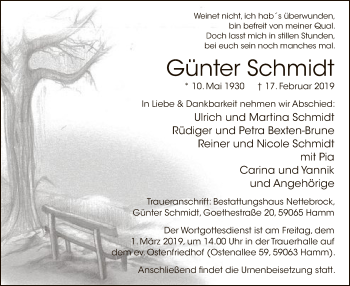 Traueranzeige von Günter Schmidt von MZV