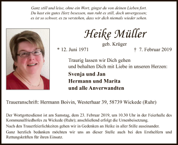 Traueranzeige von Heike Müller von MZV
