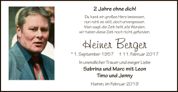 Traueranzeige von Heiner Berger von MZV