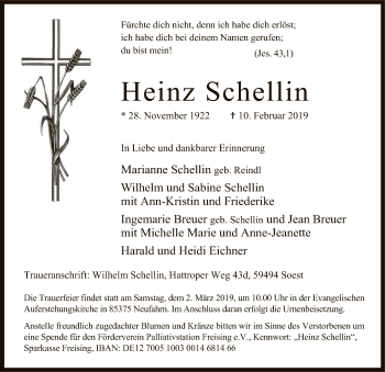 Traueranzeige von Heinz Schellin von MZV