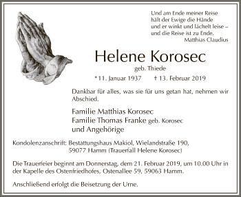 Traueranzeige von Helene Korosec von MZV
