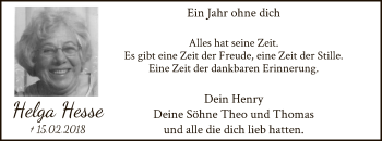 Traueranzeige von Helga Hesse von MZV