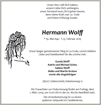 Traueranzeige von Hermann Wolff von MZV