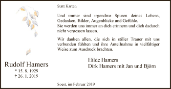 Traueranzeige von Hilde Hamers von MZV