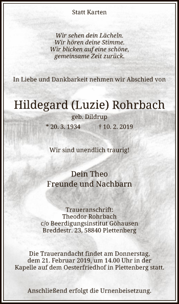 Traueranzeige von Hildegard Rohrbach von MZV