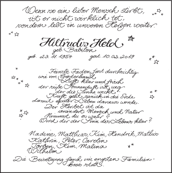 Traueranzeige von Hiltrudis Held von HSK