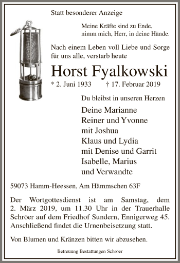 Traueranzeige von Horst Fyalkowski von MZV
