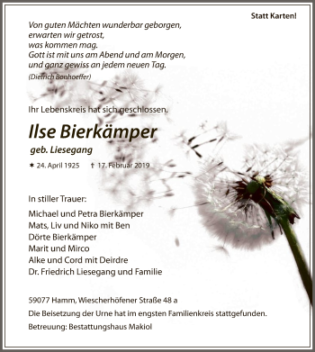 Traueranzeige von Ilse Bierkämper von MZV