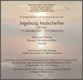 Traueranzeige von Ingeburg Mutscheller von MZV